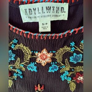 Idyllwind S Black Tank Top with Vibrant Embroidery adj straps Fairy Goth Boho